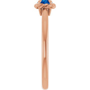 14K Rose Natural Blue Sapphire Solitaire Rope Ring