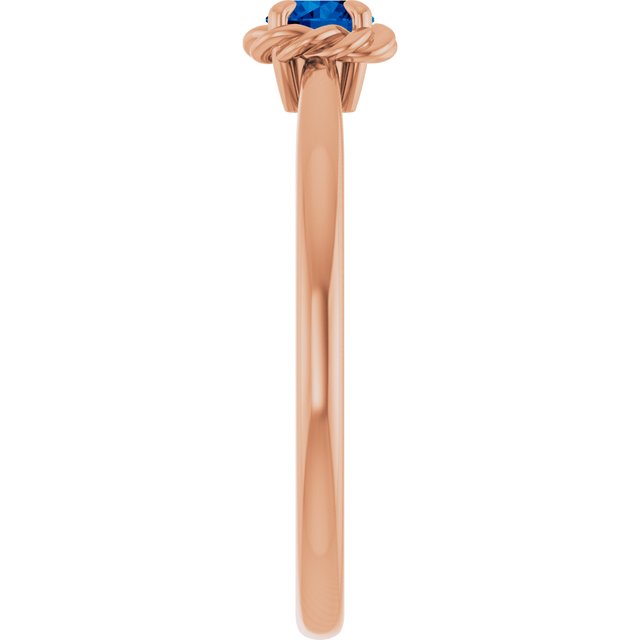 14K Rose Natural Blue Sapphire Solitaire Rope Ring
