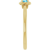 14K Yellow Natural Aquamarine Solitaire Rope Ring