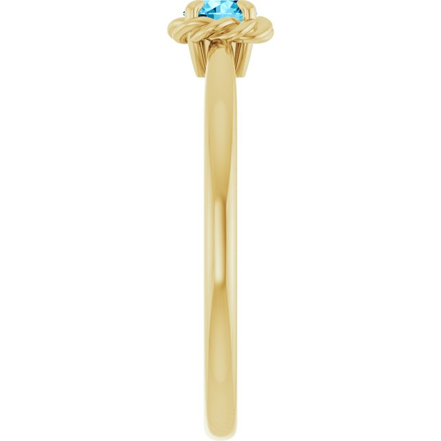 14K Yellow Natural Aquamarine Solitaire Rope Ring