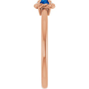 14K Rose Lab-Grown Blue Sapphire Solitaire Rope Ring