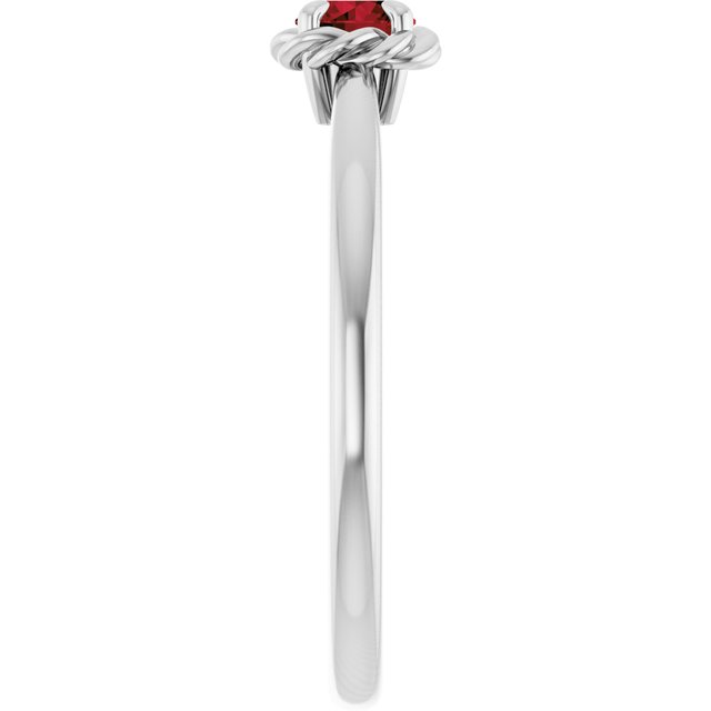 Platinum Natural Mozambique Garnet Solitaire Rope Ring