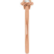 14K Rose Natural White Sapphire Solitaire Rope Ring