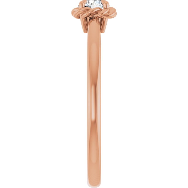 14K Rose Natural White Sapphire Solitaire Rope Ring