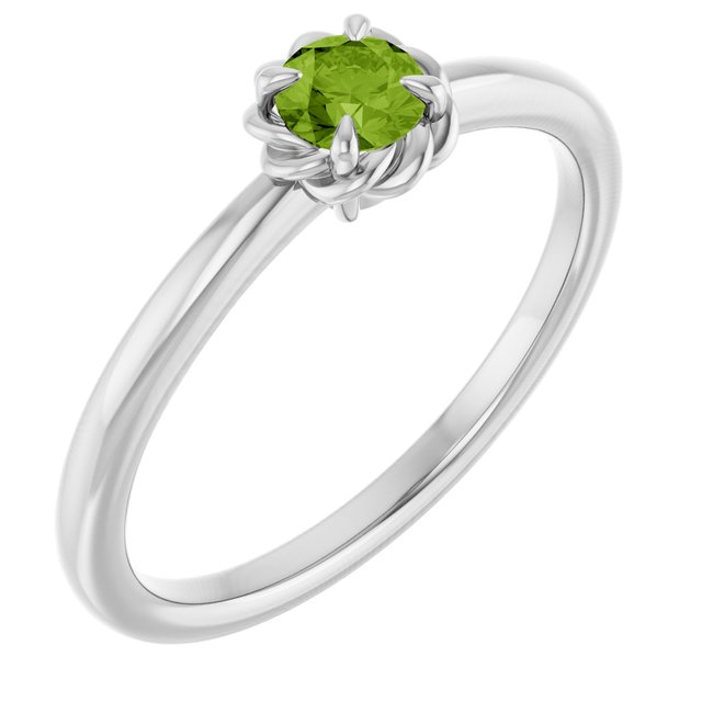 Platinum Natural Peridot Solitaire Rope Ring