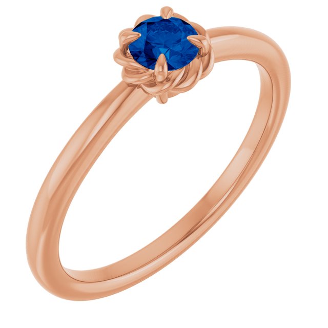 14K Rose Natural Blue Sapphire Solitaire Rope Ring