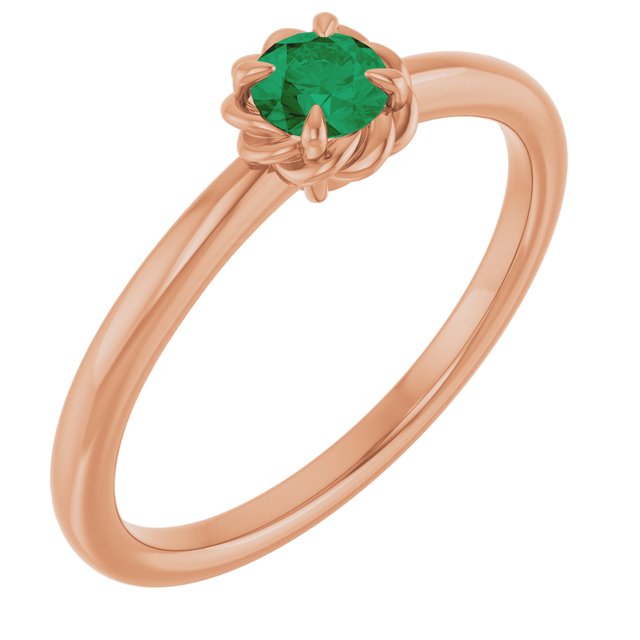 14K Rose Lab-Grown Emerald Solitaire Rope Ring