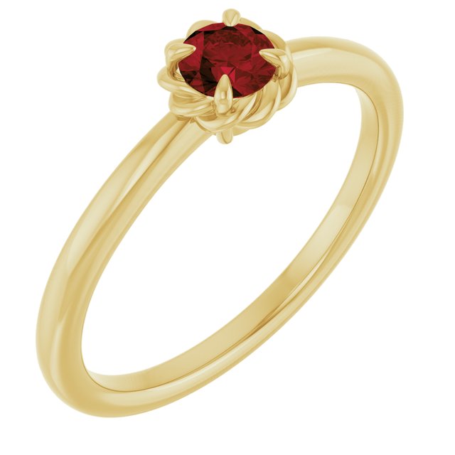 14K Yellow Natural Mozambique Garnet Solitaire Rope Ring