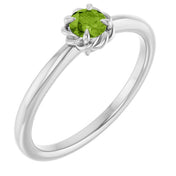 Sterling Silver Natural Peridot Solitaire Rope Ring