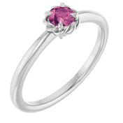 Sterling Silver Natural Pink Tourmaline Solitaire Rope Ring