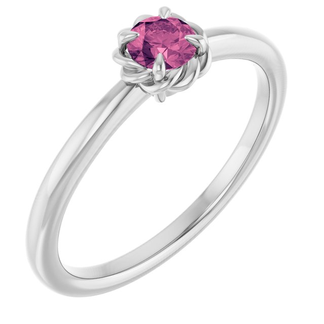 Platinum Natural Pink Tourmaline Solitaire Rope Ring