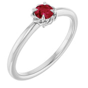 14K White Natural Ruby Solitaire Rope Ring