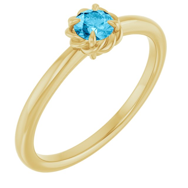 14K Yellow Natural Aquamarine Solitaire Rope Ring
