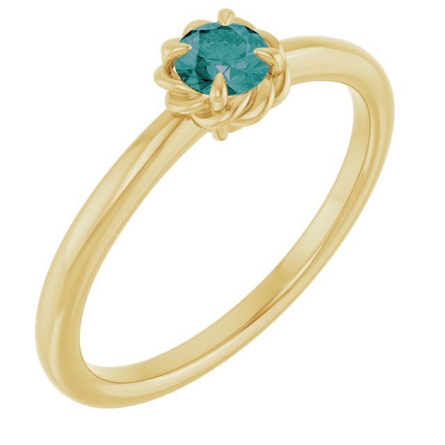 14K Yellow Lab-Grown Alexandrite Solitaire Rope Ring