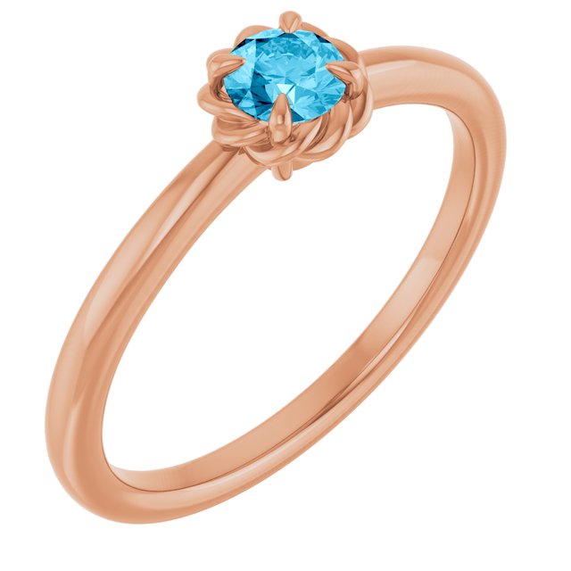 14K Rose Natural Aquamarine Solitaire Rope Ring