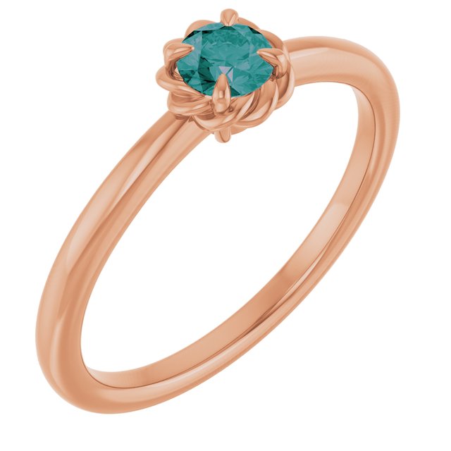 14K Rose Lab-Grown Alexandrite Solitaire Rope Ring