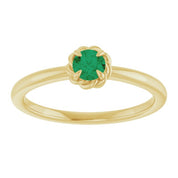 14K Yellow Lab-Grown Emerald Solitaire Rope Ring