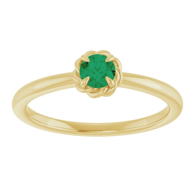 14K Yellow Lab-Grown Emerald Solitaire Rope Ring