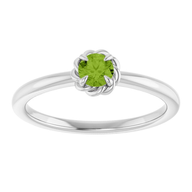 Platinum Natural Peridot Solitaire Rope Ring