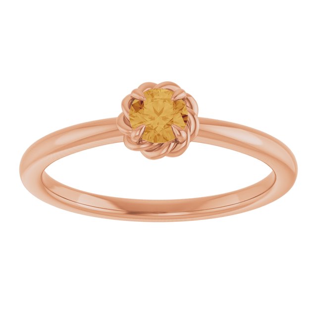 14K Rose Natural Citrine Solitaire Rope Ring
