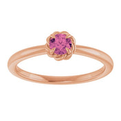 14K Rose Natural Pink Tourmaline Solitaire Rope Ring