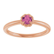 14K Rose Natural Pink Tourmaline Solitaire Rope Ring