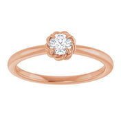14K Rose Natural White Sapphire Solitaire Rope Ring