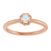 14K Rose Natural White Sapphire Solitaire Rope Ring