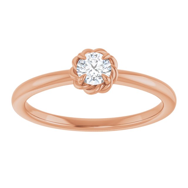 14K Rose Natural White Sapphire Solitaire Rope Ring