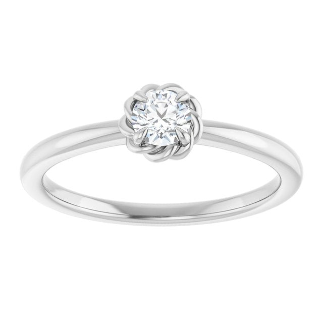 Platinum Natural White Sapphire Solitaire Rope Ring