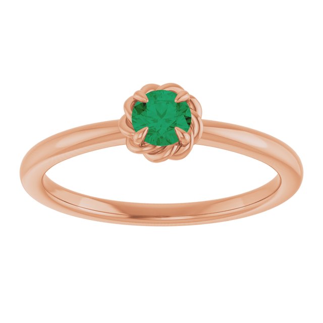 14K Rose Lab-Grown Emerald Solitaire Rope Ring