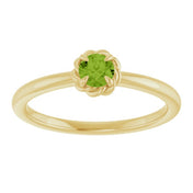 14K Yellow Natural Peridot Solitaire Rope Ring