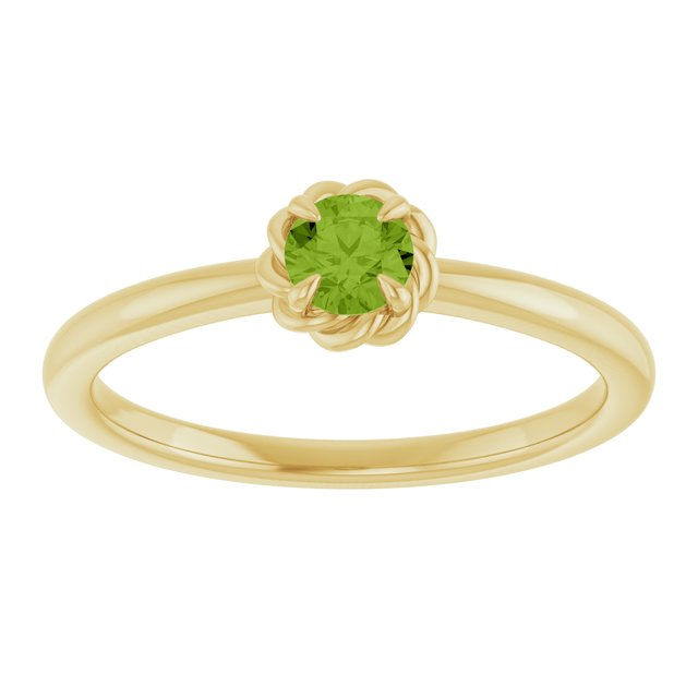 14K Yellow Natural Peridot Solitaire Rope Ring