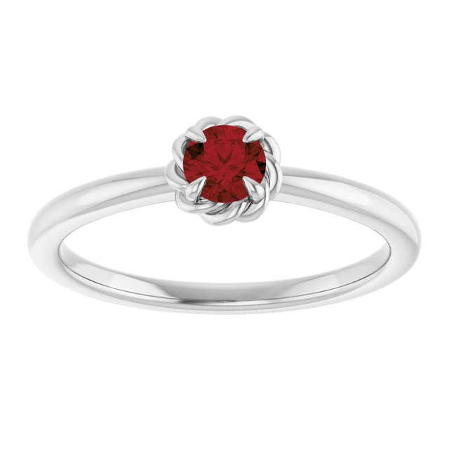 Platinum Natural Mozambique Garnet Solitaire Rope Ring