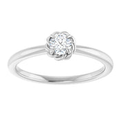 14K White Natural White Sapphire Solitaire Rope Ring