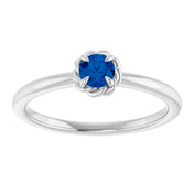14K White Lab-Grown Blue Sapphire Solitaire Rope Ring