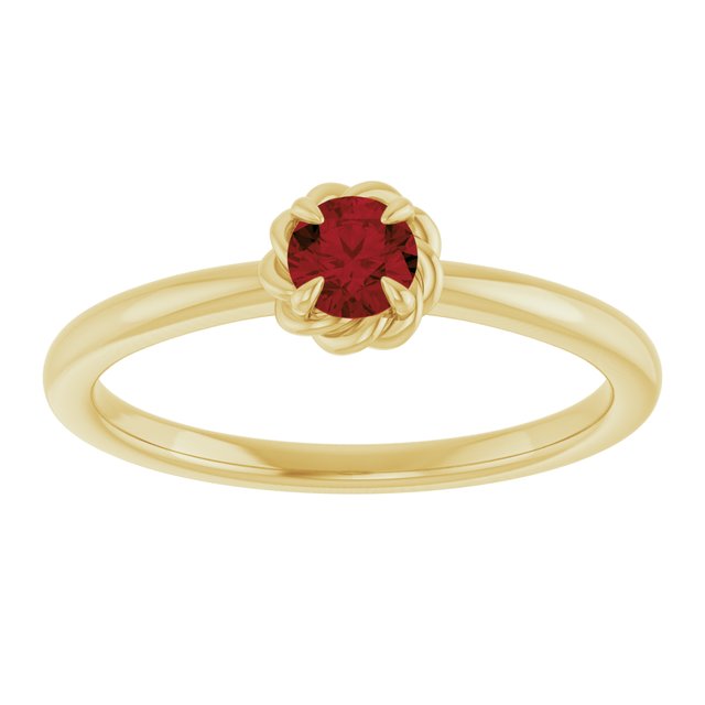 14K Yellow Natural Mozambique Garnet Solitaire Rope Ring