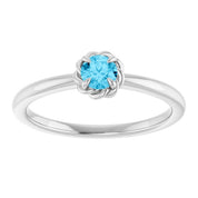 Platinum Natural Aquamarine Solitaire Rope Ring