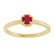14K Yellow Lab-Grown Ruby Solitaire Rope Ring