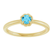 14K Yellow Natural Aquamarine Solitaire Rope Ring