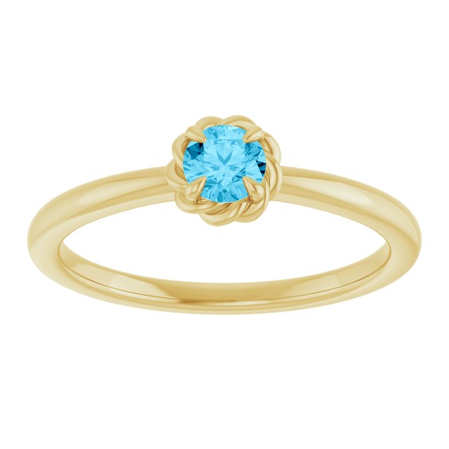 14K Yellow Natural Aquamarine Solitaire Rope Ring