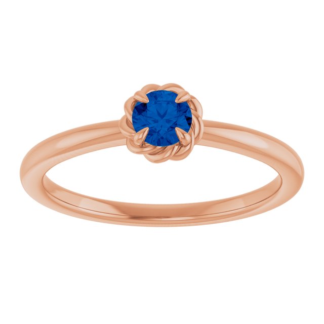 14K Rose Natural Blue Sapphire Solitaire Rope Ring