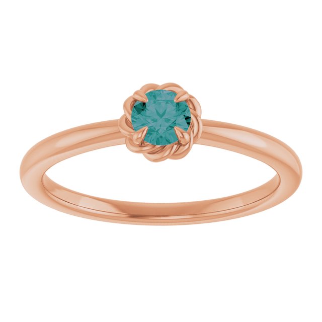 14K Rose Lab-Grown Alexandrite Solitaire Rope Ring