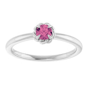 14K White Natural Pink Tourmaline Solitaire Rope Ring