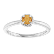 Platinum Natural Citrine Solitaire Rope Ring