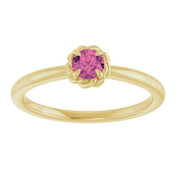 14K Yellow Natural Pink Tourmaline Solitaire Rope Ring
