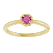 14K Yellow Natural Pink Tourmaline Solitaire Rope Ring