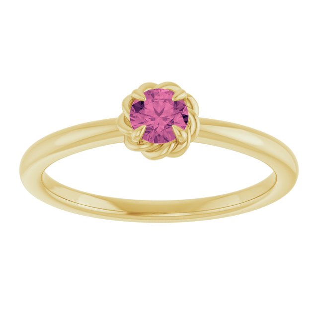 14K Yellow Natural Pink Tourmaline Solitaire Rope Ring