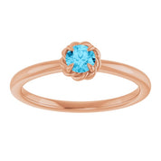 14K Rose Natural Aquamarine Solitaire Rope Ring