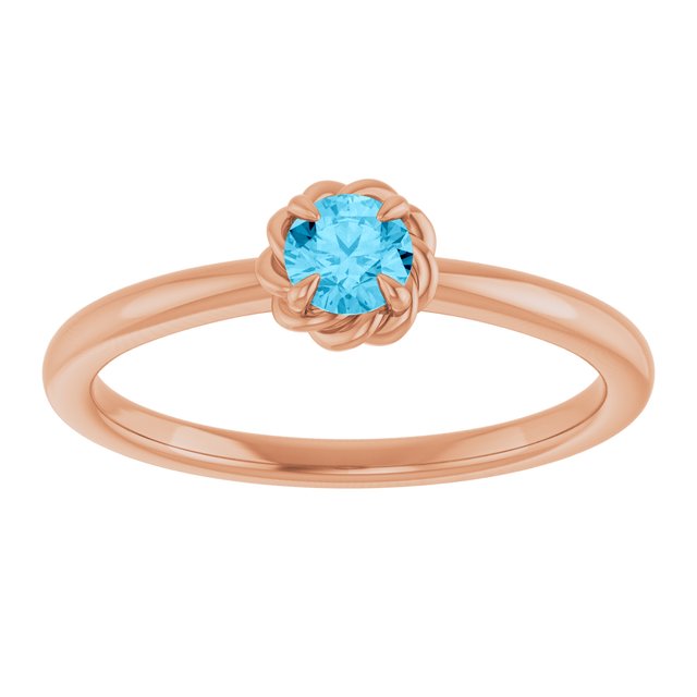 14K Rose Natural Aquamarine Solitaire Rope Ring